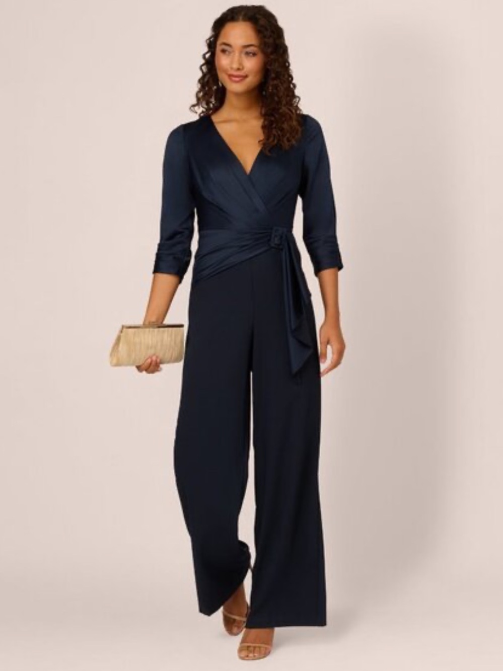 Adrianna Papell Navy Blue Wrap Jumpsuit